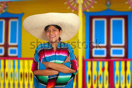 Stock foto: Bandit · mexican · Revolver · Schnurrbart · Schütze · Sombrero