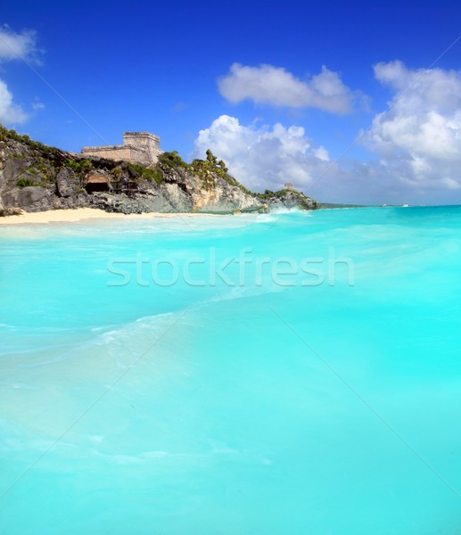 ancient Tulum Mayan ruins view from caribbean sea Stock photo © lunamarina