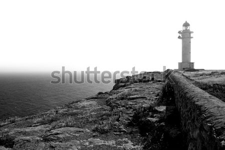 Stockfoto: Zwart · wit · vuurtoren · hemel · landschap · achtergrond · zomer