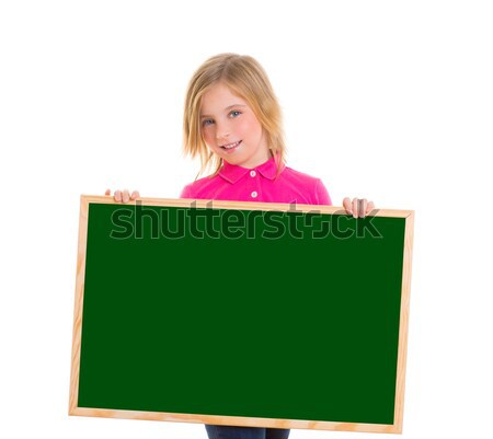 Stockfoto: Kind · kid · gelukkig · meisje · Blackboard · exemplaar · ruimte