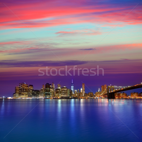 [[stock_photo]]: Pont · coucher · du · soleil · New · York · Manhattan · ny · affaires