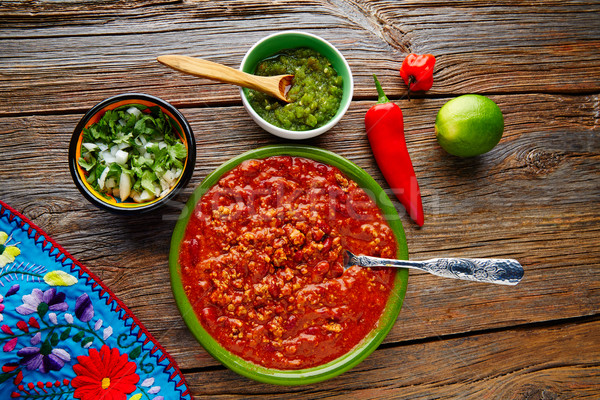 辣椒 肉類 墨西哥菜 木 藍色 紅色 商業照片 © lunamarina