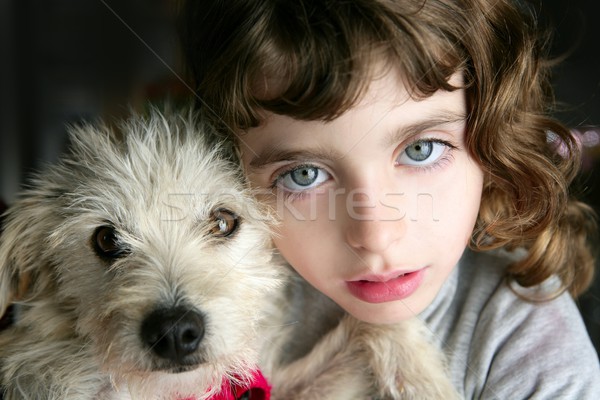 dog puppy pet and girl hug portrait closeup blue eyes Stock photo © lunamarina