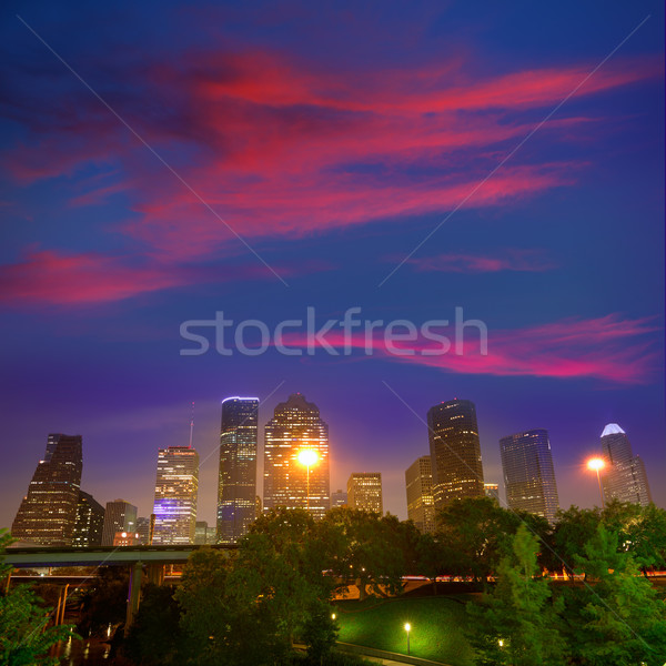 Foto stock: Houston · horizonte · oeste · vista · puesta · de · sol · Texas