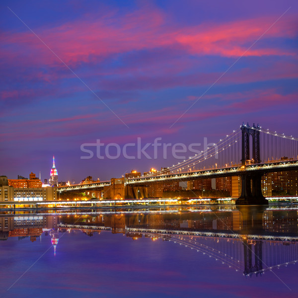 [[stock_photo]]: Manhattan · pont · coucher · du · soleil · New · York · ny · USA