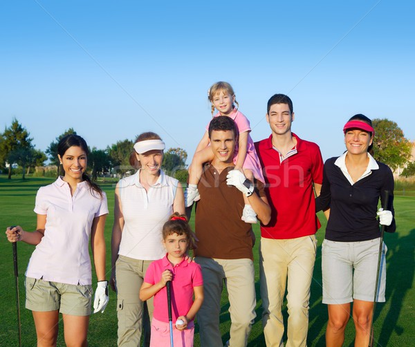 Golf course group of friends people with children Stock photo © lunamarina