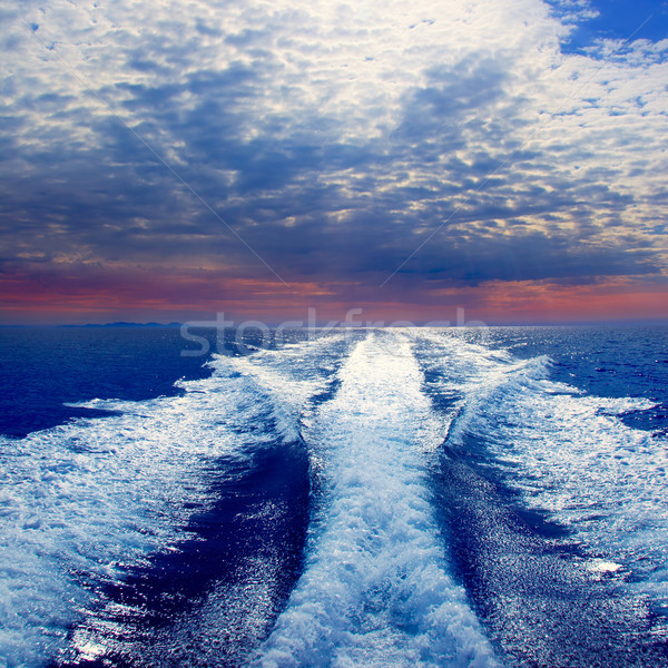 Blue sea with prop wash wake in Ibiza Island Stock photo © lunamarina