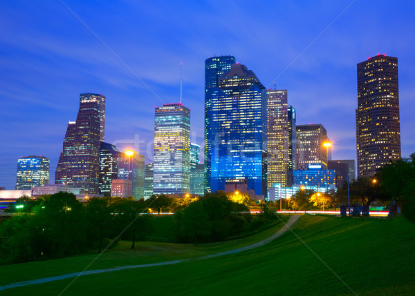 Houston Texas modernes Skyline coucher du soleil crépuscule Photo stock © lunamarina