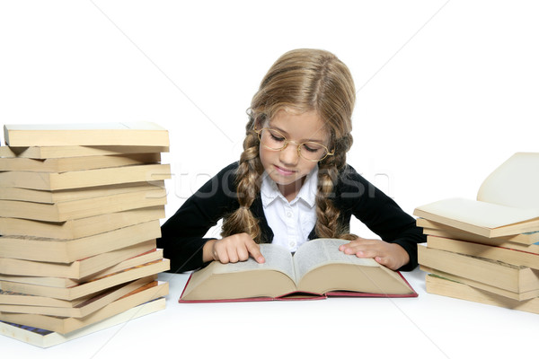 Stock foto: Wenig · blond · Studenten · Lesung · altes · Buch