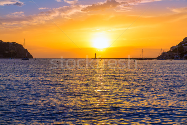 Port Sonnenuntergang Inseln Spanien Gebäude Stock foto © lunamarina