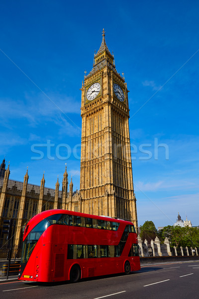 Foto stock: Big · Ben · relógio · torre · Londres · ônibus · inglaterra