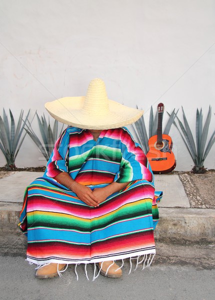 墨西哥人 懶 男子 坐 龍舌蘭 吉他 商業照片 © lunamarina