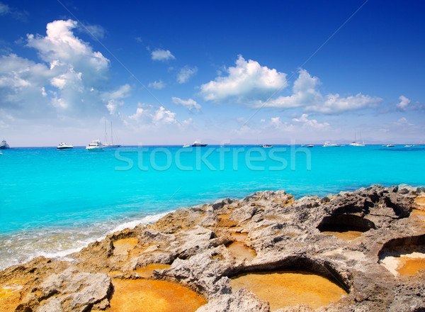 Rocky shore of formentera turquoise sea Stock photo © lunamarina