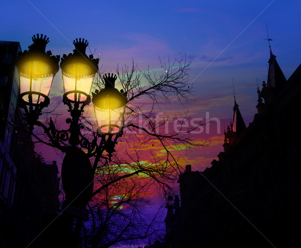 Barcelona Rambla Catalunya streetlights backligth Stock photo © lunamarina