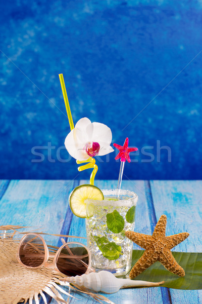 Mojito Cocktail Karibik tropischen blau Holz Stock foto © lunamarina