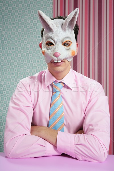 Foto stock: Empresario · funny · conejo · máscara · retrato · wallpaper