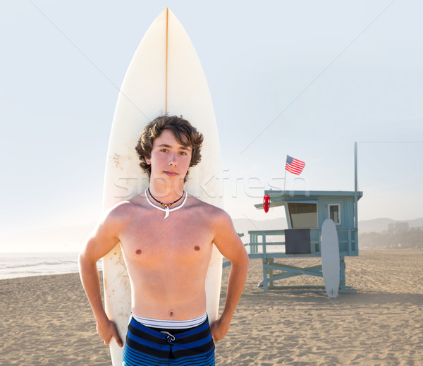 Surfer boy teen with surfboard in Santa Monica Stock photo © lunamarina