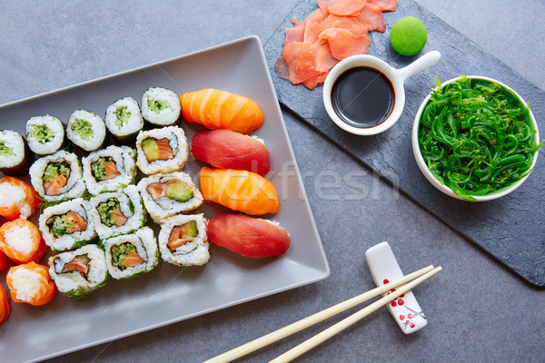 Sushi Maki and Niguiri soy sauce and wasabi Stock photo © lunamarina
