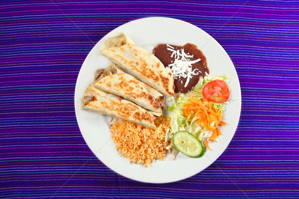 Stock photo: Burritos mexican rolled food rice salad and frijoles