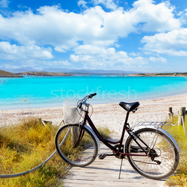 Bicycle in formentera beach on Balearic islands Stock photo © lunamarina