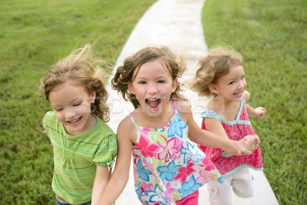 Stock foto: Drei · Schwester · Mädchen · spielen · läuft · Park
