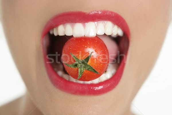 Сток-фото: еды · красный · томатный · макроса · женщину · рот