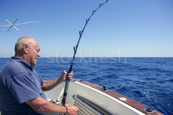 Angler Senior groß Spiel Sport Fischerboot Stock foto © lunamarina