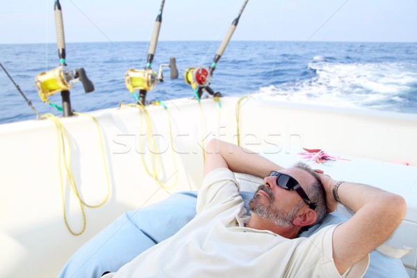 ストックフォト: 船乗り · シニア · 漁師 · リラックス · ボート · 釣り