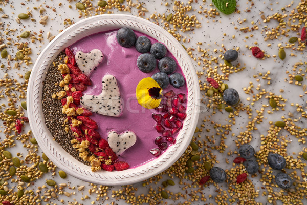 Stock photo: Acai bowl smoothie pitaya hearts blueberry goji