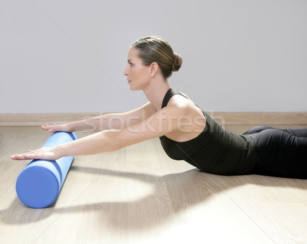 Foto stock: Azul · espuma · pilates · mulher · esportes · ginásio