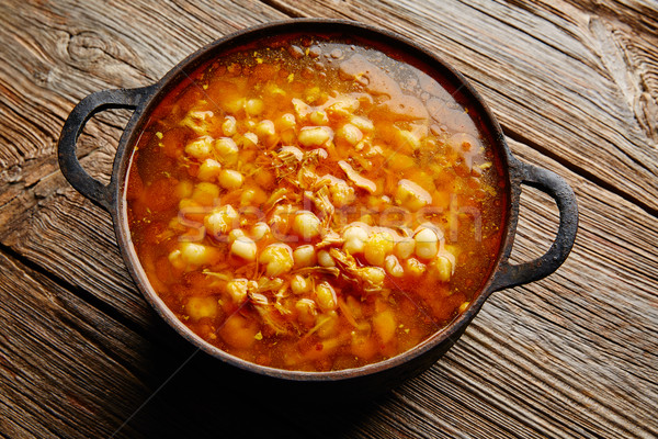 Pozole with mote big corn stew from Mexico Stock photo © lunamarina