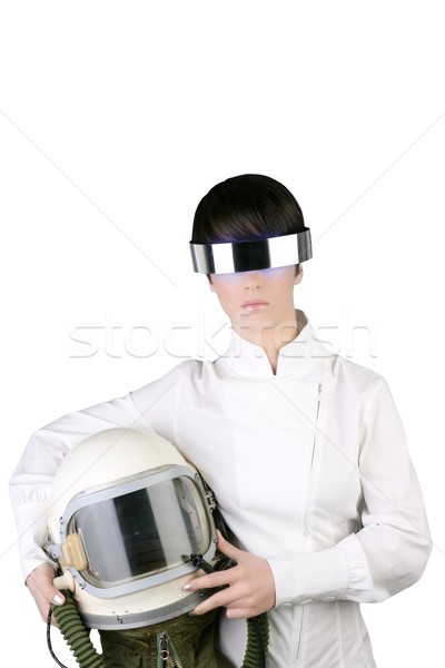 Futuristisch Raumschiff Flugzeuge Astronaut Helm Frau Stock foto © lunamarina