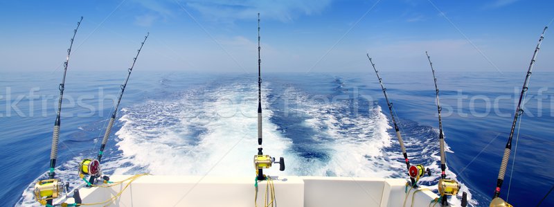 boat fishing trolling panoramic rod and reels blue sea Stock photo © lunamarina