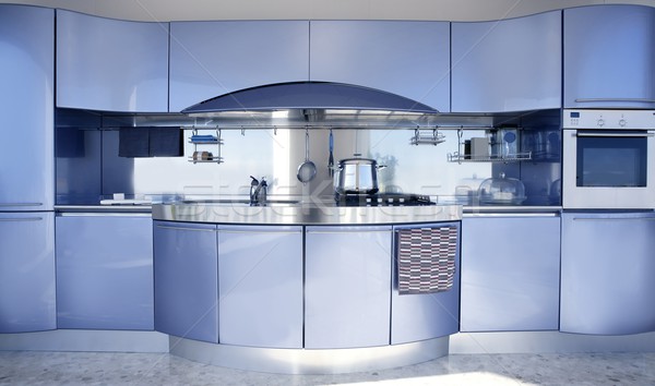 Blue silver kitchen modern architecture decoration Stock photo © lunamarina