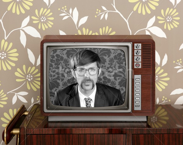nerd retro 60s vintage wooden tv presenter Stock photo © lunamarina