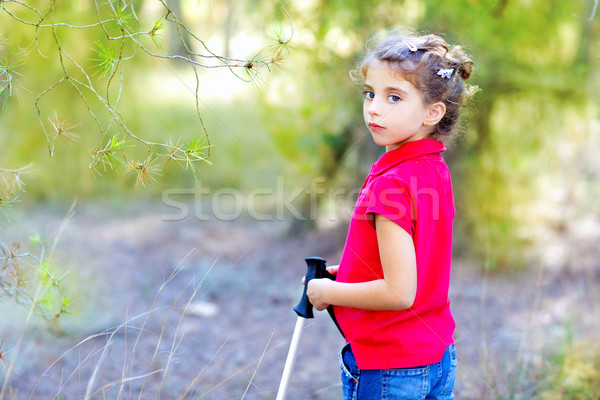 Stock fotó: Gyönyörű · gyerek · lány · trekking · park · erdő