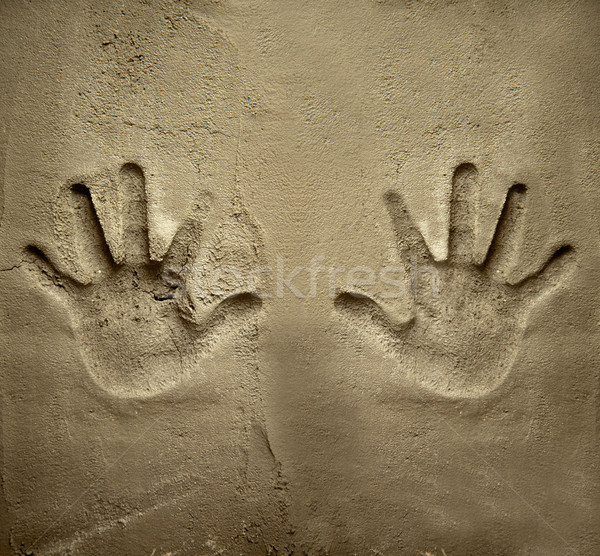 both hands print on cement mortar wall Stock photo © lunamarina