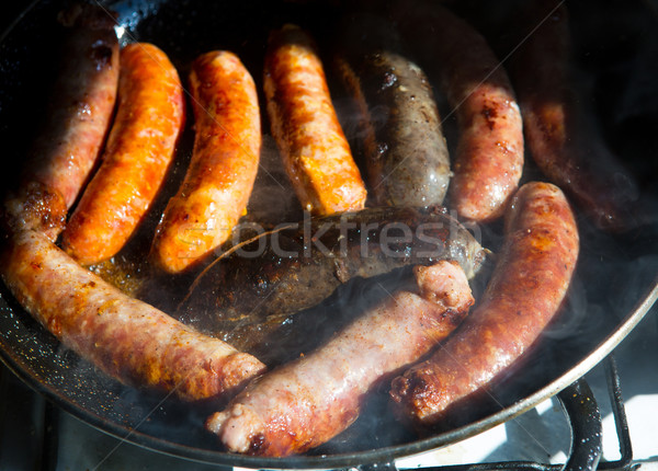 fried sausages sausages black pudding and chorizo Stock photo © lunamarina