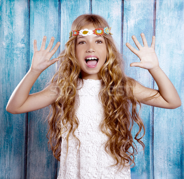 Hippie crianças menina animado abrir boca Foto stock © lunamarina