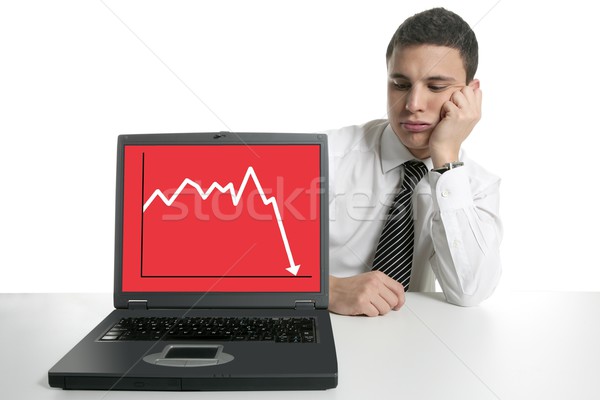 Stock fotó: üzletember · laptop · számítógép · rossz · hírek · izolált · fehér · pénz