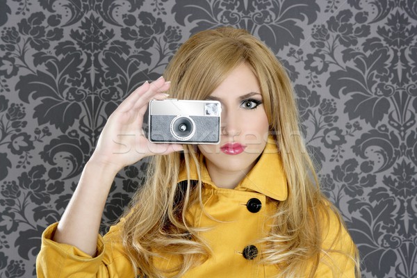 ファッション カメラマン レトロな カメラ 記者 女性 ストックフォト © lunamarina