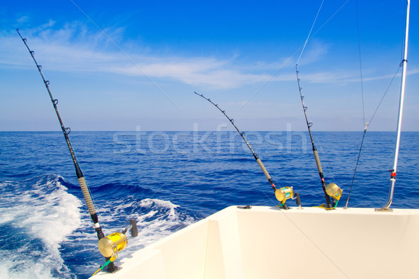 boat fishing trolling in deep blue sea Stock photo © lunamarina