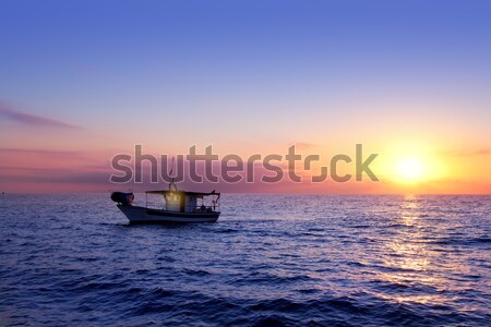 Stock photo: blue sea sunrise with sun in horizon