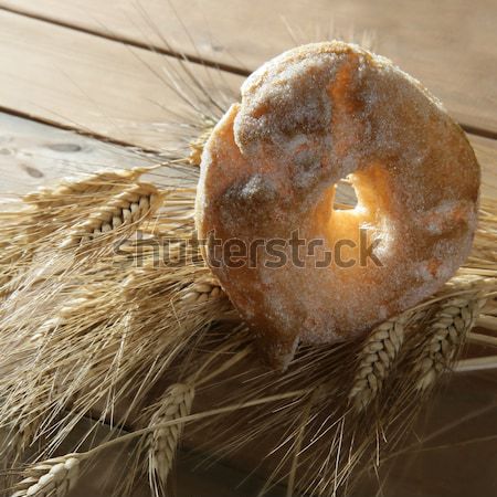 Delicious roll bakery sugar and wheat spikes Stock photo © lunamarina