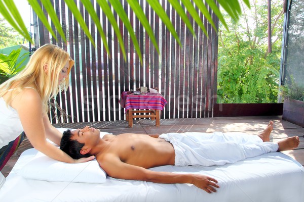 Stock photo: cranial sacral massage therapy in Jungle cabin