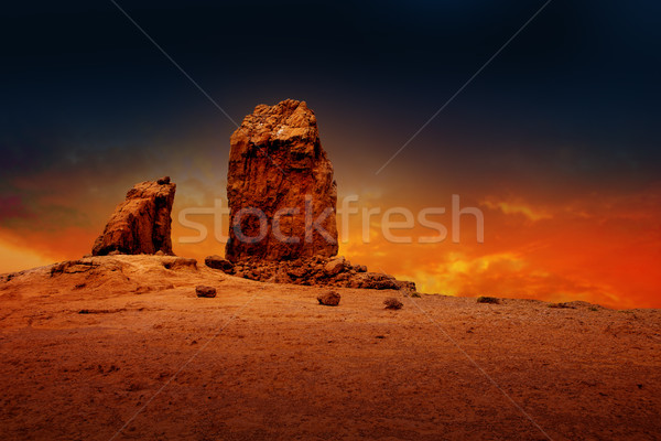 Gran canaria roque nublo dramatic sunset sky Stock photo © lunamarina