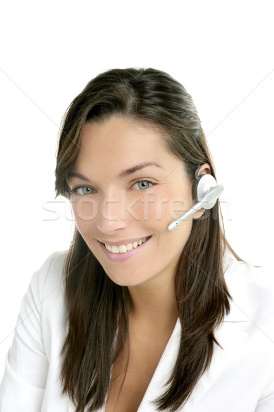 Gyönyörű headset üzletasszony portré fehér lakosztály Stock fotó © lunamarina