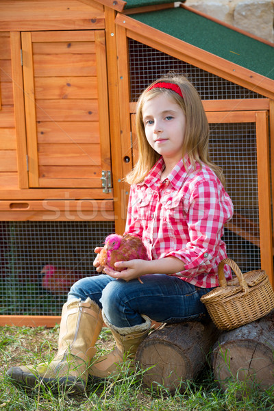 breeder hens kid girl rancher farmer with chicks in chicken coop Stock photo © lunamarina