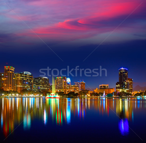 Foto d'archivio: Orlando · skyline · tramonto · lago · Florida · USA