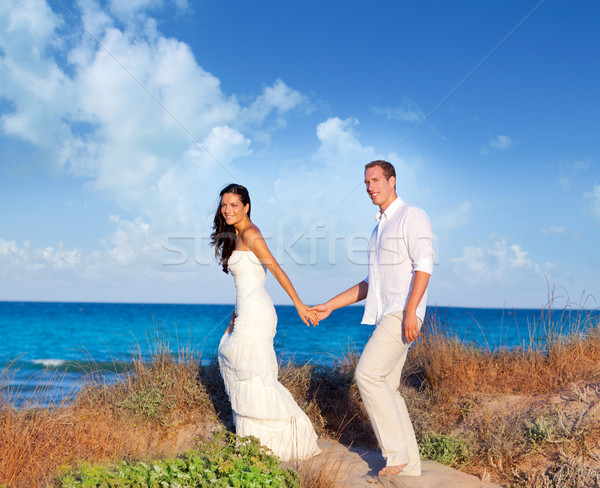 Stock foto: Paar · Liebe · Strand · Düne · Meer